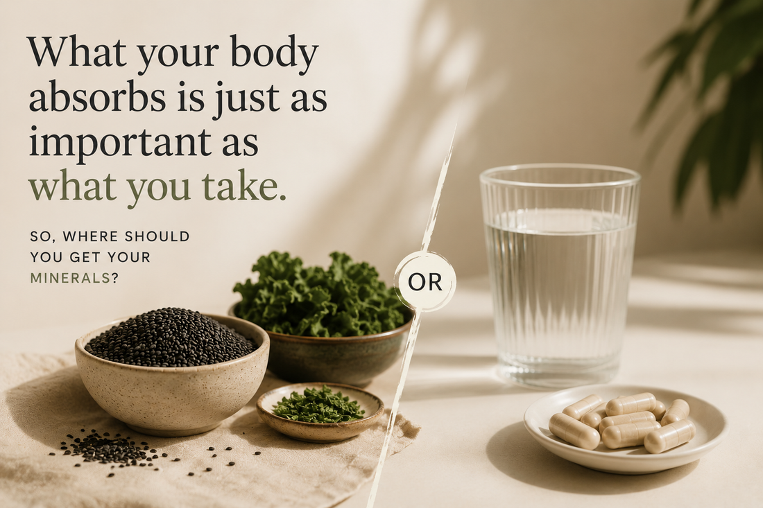 Real food ingredients vs supplement pills — SESA's food-first approach to minerals for women